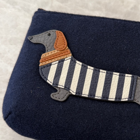 Talbots Dachsund Dog Coin Purse Navy Blue & Faux Leather Zipper Pouch Wallet - Picture 3 of 6